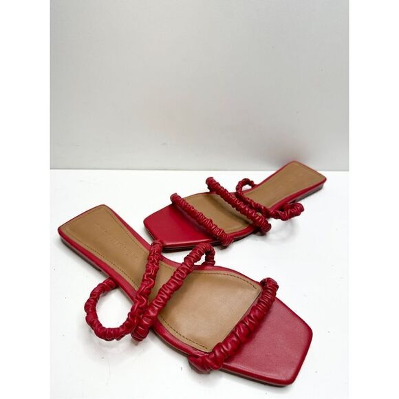 Who What Wear Sandals Womens Size 7 Red Faux Leather Square Toe Slip On Shoes - Picture 3 of 6